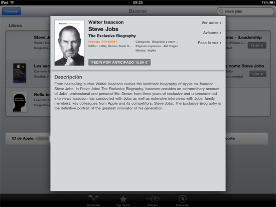 La biografía de Steve Jobs en la iBook Store