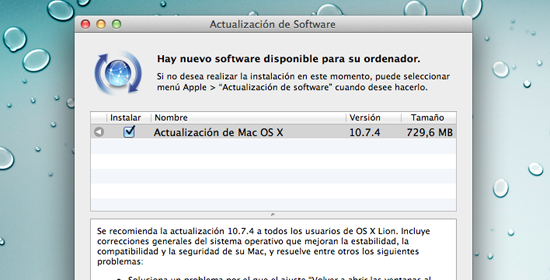 Actualización OS X Lion 10.7.4