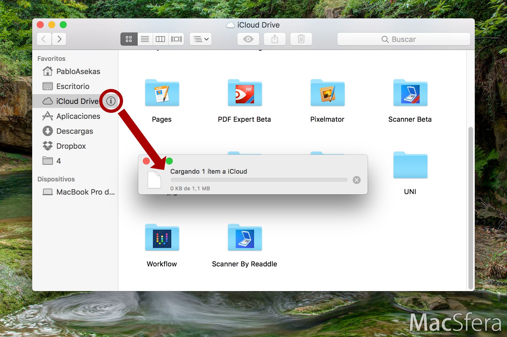 iCloud Drive mostrando mas informacion en macOS Sierra